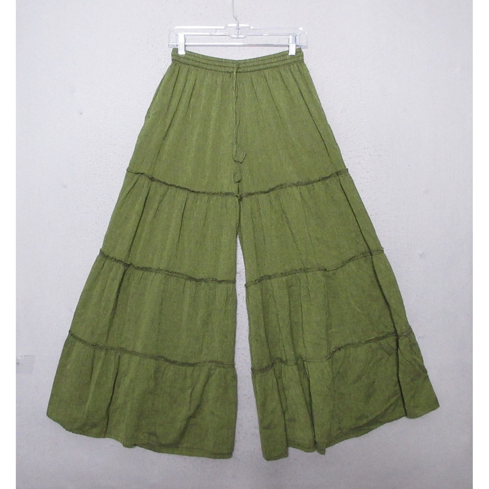 Karma Nepal Craft Pants Green Tiered Wide Leg Boho Hippie Cottage Core One Size